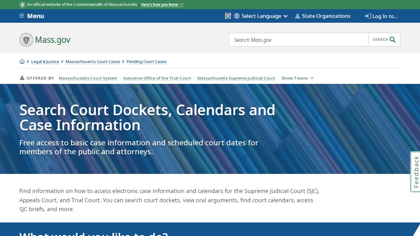 Search Court Dockets, Calendars and Case Information